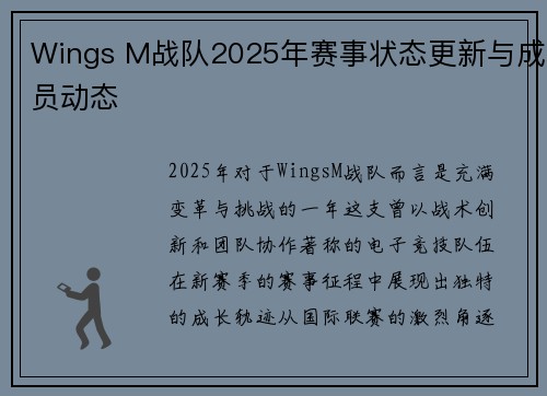 Wings M战队2025年赛事状态更新与成员动态